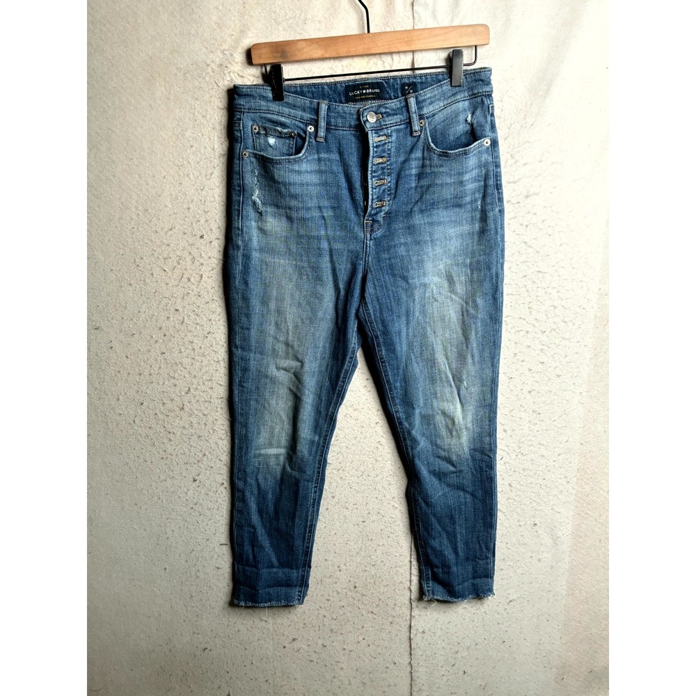 Lucky Brand Bridgette Skinny Jeans Womens 10/30 Medium Wash Raw Hem Button Fly